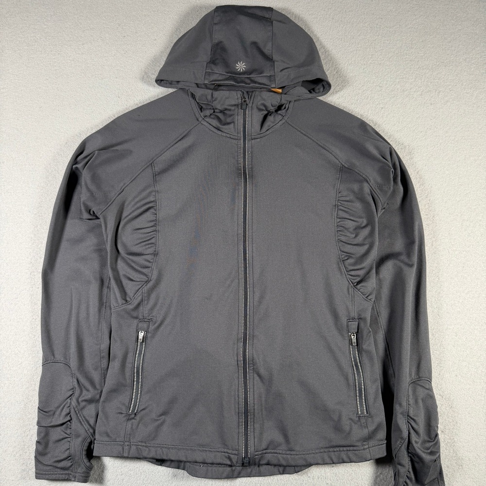 Athleta Womens Dark Gray Ruched Full Zip Hooded Active Jacket 861886 Size M